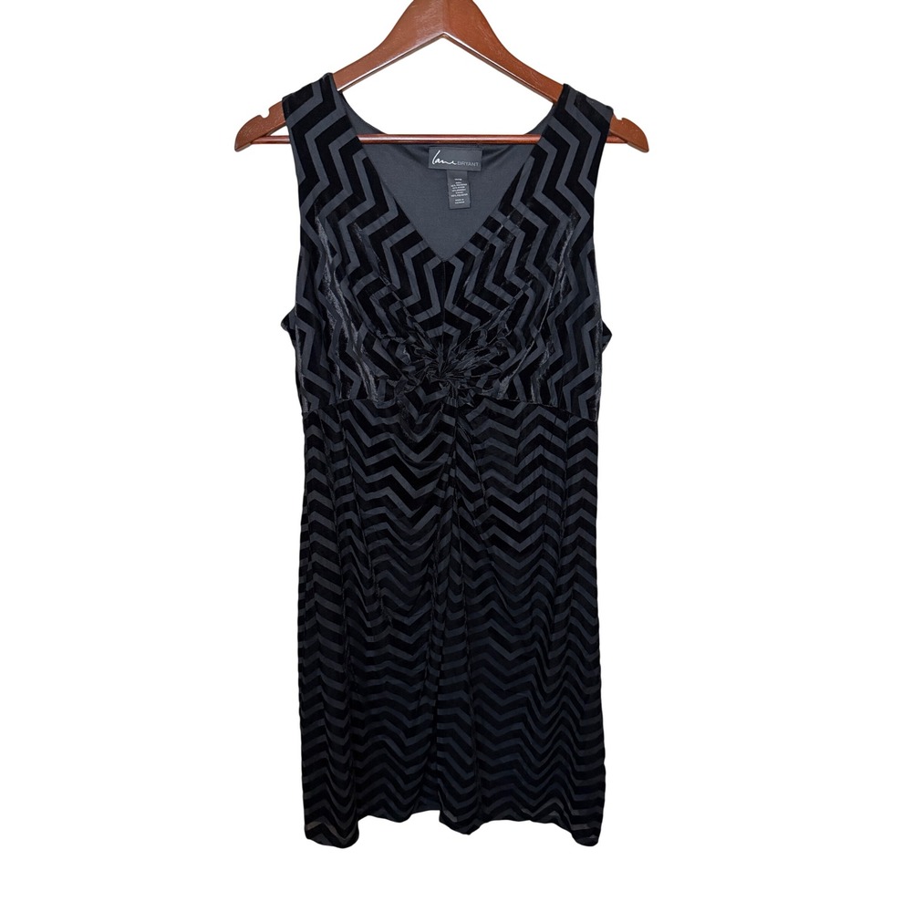 Lane Bryant Women Black Gray Chevron V-Neck Knot Front Sleeveless Dress 14/16